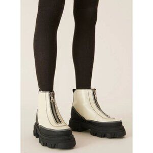 GANNI Chunky Platform Ankle Boots Cream Black Leather Made in Italy EU 40
